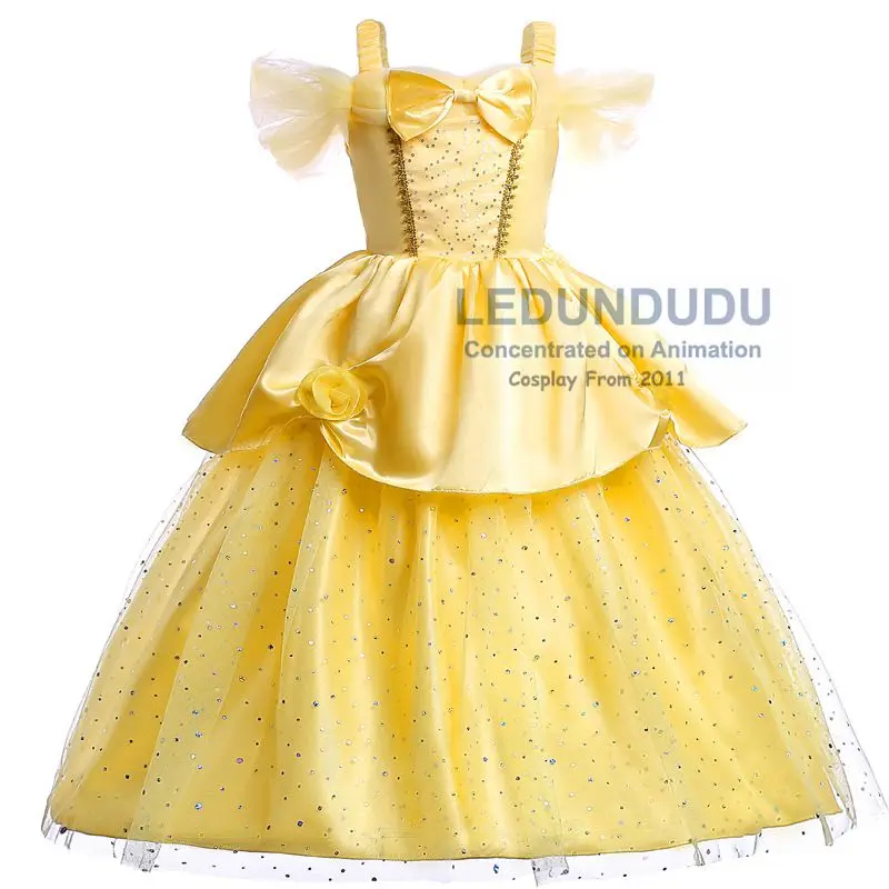Hot Beauty and the Beast Cosplay Costume Girls Gorgeous Princess Dress Children Fancy Halloween Clothes Belle Princess Dress (9)