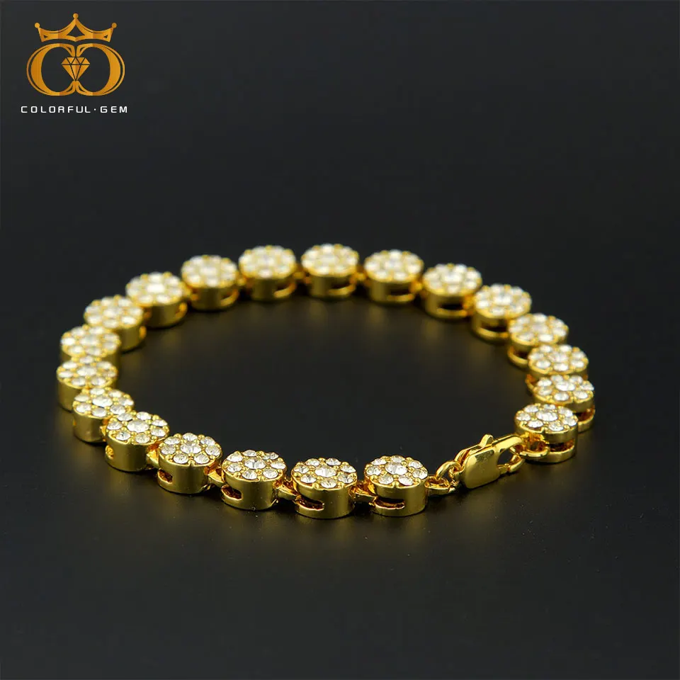 

8mm Men Bracelet Silver Gold Color Zinc Alloy Hip Hop Bangles Fully Iced Out Rhinestone Miami Tennis Chain Bracelet Fashion