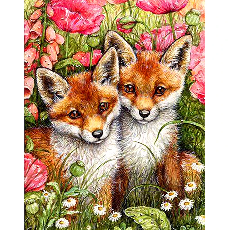

Full Square/Round Drill 5D DIY Diamond Painting "Two foxes & flowers" 3D Embroidery Cross Stitch 5D Rhinestone Decor gift