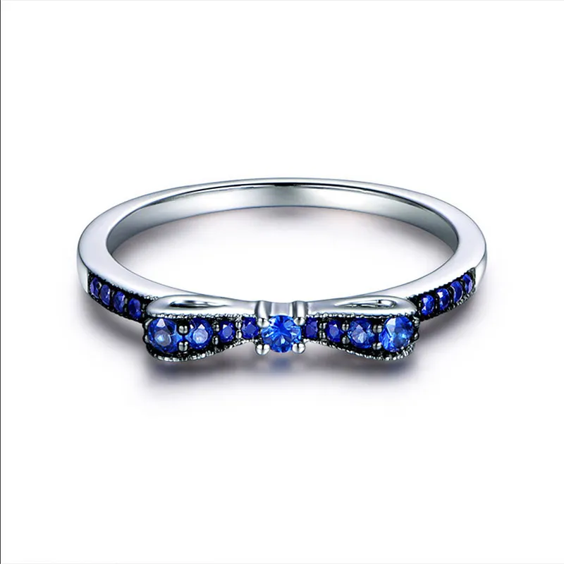 Серебряные кольца из натуральной 925 пробы для женщин, изысканная шпинель, Штабелируемый лук, кольцо для влюбленных, подарок на свадьбу, день рождения, модное ювелирное изделие - Цвет камня: Sapphire
