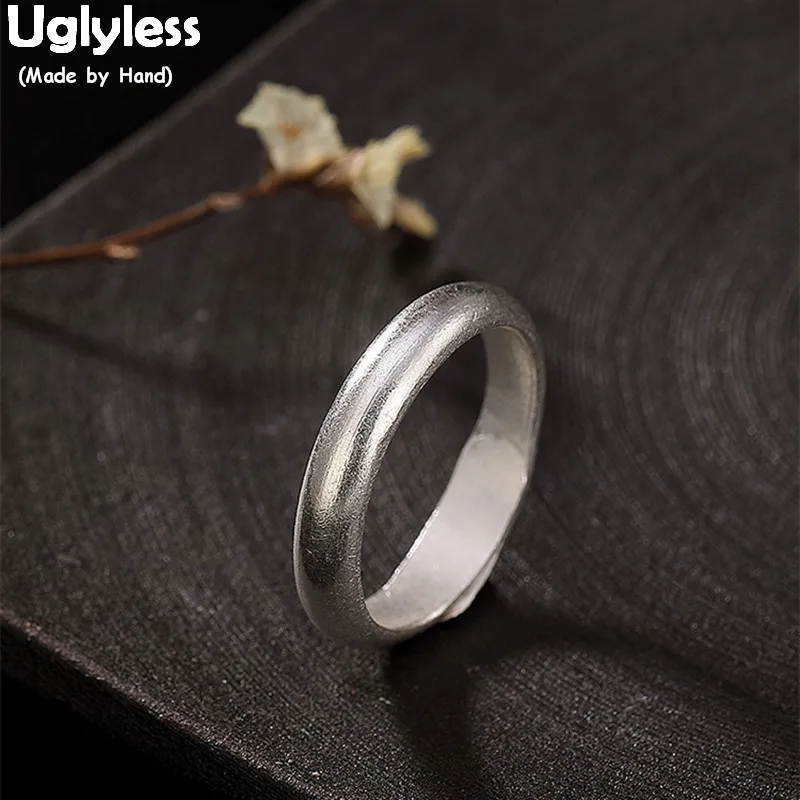 

Uglyless 100% Real Solid 925 Sterling Silver Rings for Women Open Finger Ring Handmade Brushed Fine Jewelry Simple Less is More