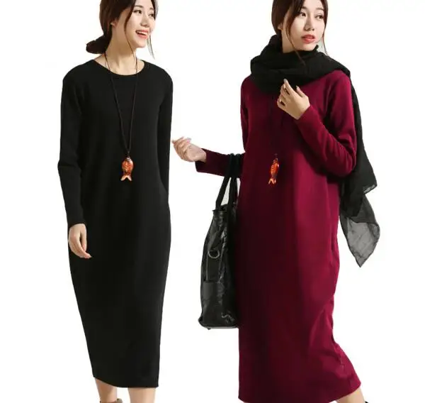 

8 Colors Plus size XS-5XL 6XL Women long sleeve Autumn dress,Thickening Thermal Basic Winter Dress,office dress vestido de festa