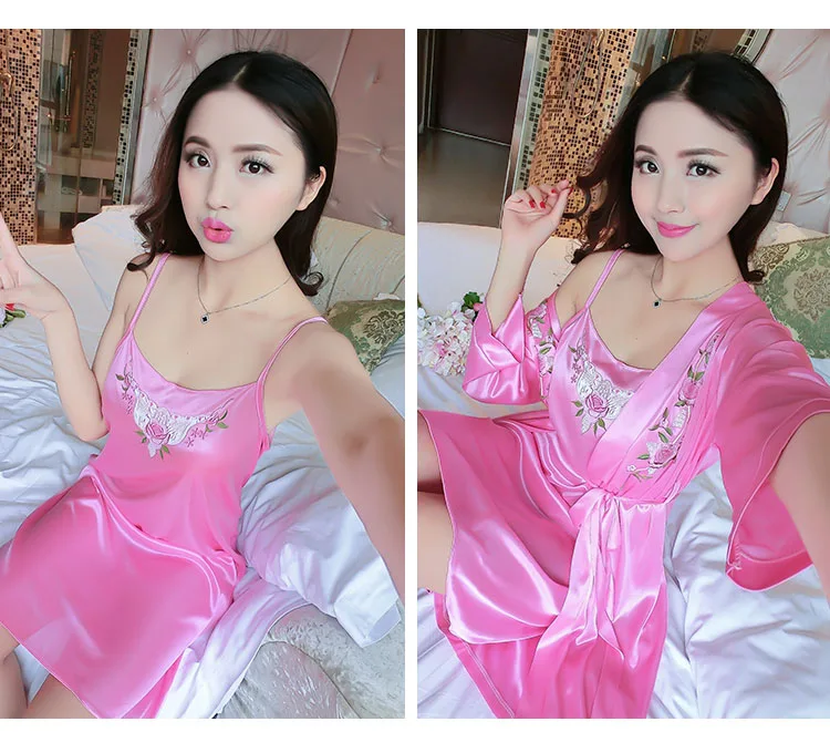 Sexy lingerie Set Sleep dress Women Sleepwear Backless Satin Chemise Slip deep v Nightwear Lace Nightgown Female Home Night Gown