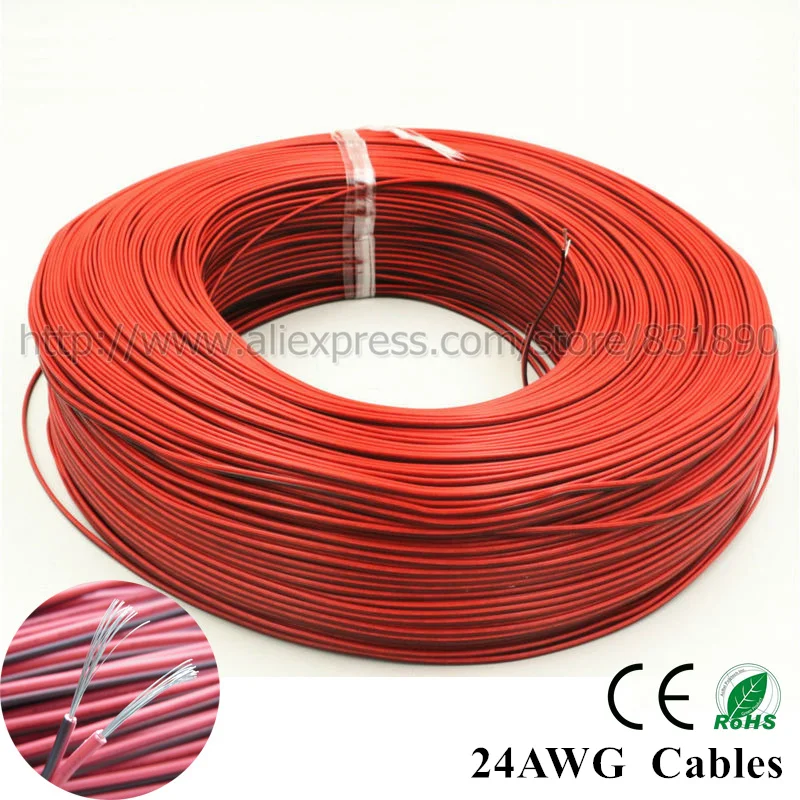 

10M Tinned copper 24AWG,2 pin Red Black led cable,80 Degree 300V PVC insulated wire,Electric Wire,LED strip extend cable UL2468