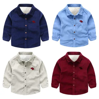 

Boy Cotton Long-sleeved Shirt 2019 Spring Korean Children's Clothing Corduroy Velvet Warm Shirt Fashion New Kids Top Tees Blouse