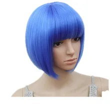 Fei-Show короткий волнистый парик плоская челка Боб синие волосы синтетические термостойкие волокна карнавальные вечерние салон костюм Cos-play шиньон