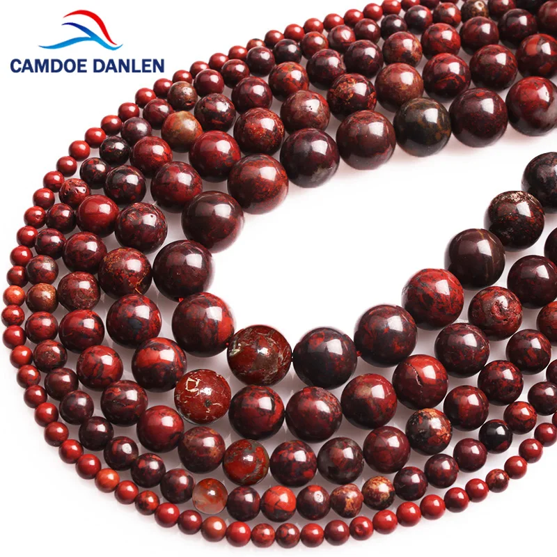 

CAMDOE DANLEN Natural Gem Stone Beads Red Brecciated Jaspers Stone Round Beads 4/6/8/10/12mm Fit DIY beads For Jewelry Making