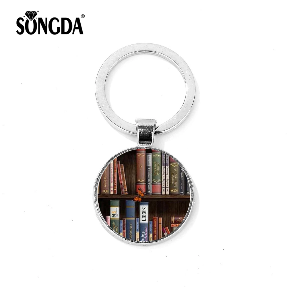 SONGDA Винтажный стиль Library Books брелок книга и кошка искусство картины стеклянный купол кулон брелок Llaveros для студентов SONGDA Винтажный стиль Library Books брелок книга и кошка искусство картины стеклянный купол кулон брелок Llaveros для студентов