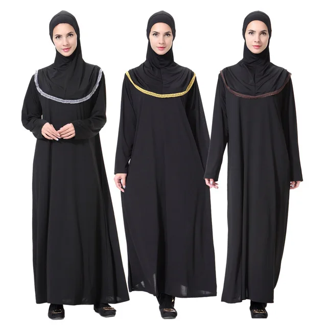 Women Prayer Garment Hijab Dress Robes With Turban Caps Bat   Black Kaftan One-Piece Arab Dubai Abaya Islamic Muslim Clothing