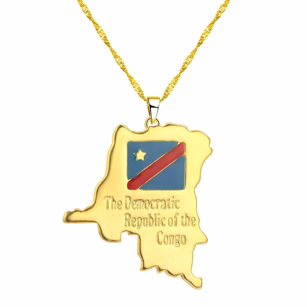 

CHENGXUN Democratic Republic of the Congo Map Pendant Necklace Gold Color DRC Congo Jewelry for Women Girl Decoration Choker