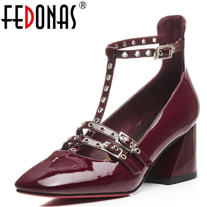 

FEDONAS Punk Gladiator Women Pumps Ladies Sexy Rivets Buckle Strap Roman High Heels T-strap Autumn Party Wedding Shoes Woman