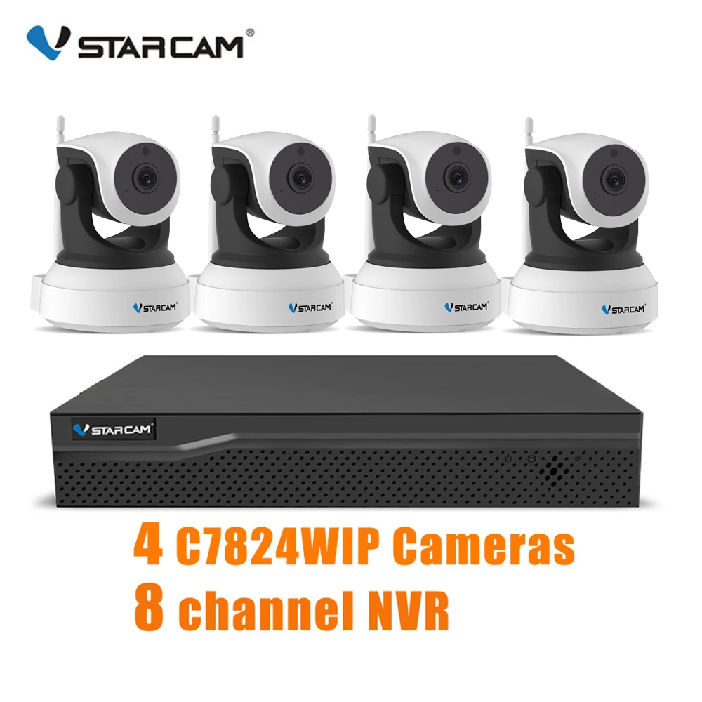 VStarcam 1 NVR 8CH+ 4 шт. C7824WIP 720 P HD Беспроводная ip-камера Wifi 4CH NVR комплект IR-Cut ночного видения сеть CCTV домашняя камера