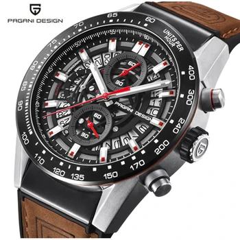 

Skeleton Brown Leather Men' s Watch Timer PAGANI Fashion Design Watch Strap Quartz Men's Watch Top Brand Luxury Waterproof