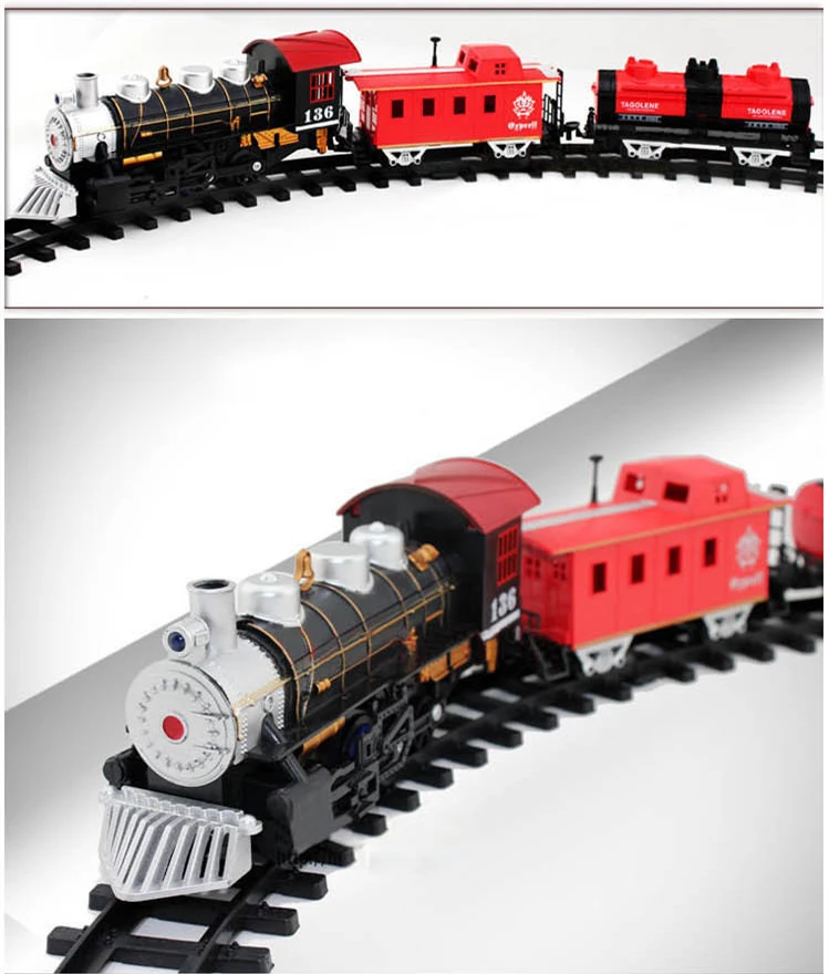 Классические игрушки на батарейках железнодорожный поезд электрические игрушки Железнодорожный автомобиль со звуком и светильник и курительная вагонка для детей