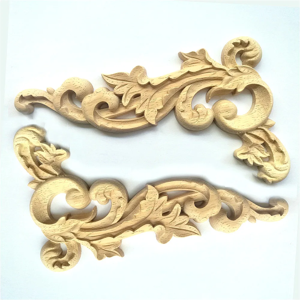 Wood Carved Corner Onlay Applique Frame Decor Furniture Craft Unpainted 19*11cm
