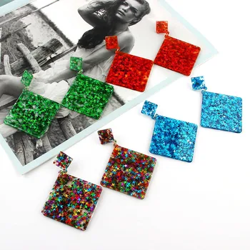 

Women Exaggerated Personality Bohemia Geometric Square Star Glitter Acrylic Acetate Earrings