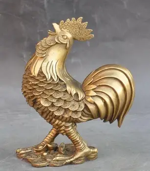 

china fengshui Brass wealth money coin zodiac Cock Rooster Chicken Lucky Statue