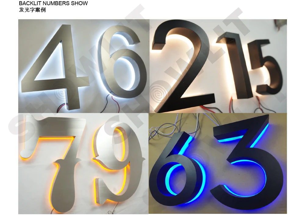 На заказ 30 см высота Водонепроницаемый светодиодный 3D галогеновая подсветка буквенный знак из нержавеющей стали номер дома