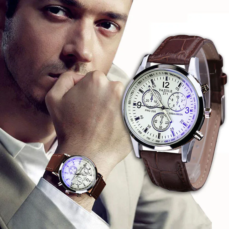 

TZ#5/22 Fashion Faux Leather Mens Analog Quarts Watches Blue Ray Men Wrist Watch Top Brand Luxury Casual Watch Clock