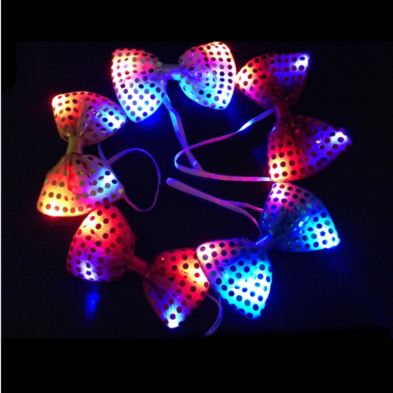 

Led Cloth Led Luminous Bow Tie Holiday Light Up Flashing Sequin Adjustable Button Battery Dancing Glowing wedding party decor