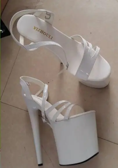 Пикантная обувь на высоком каблуке 20 см босоножки с открытым носком на платформе туфли невесты для свадьбы открытые босоножки белого цвета на остром каблуке 8 дюймов(20 32 см