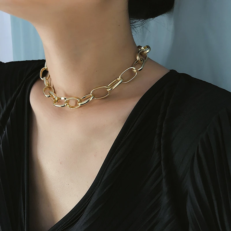 

SRCOI Exaggerated Thick Link Chain Choker Necklace Gothic Chunky Short Choker Necklace Punk Personalize Statement Collier Female