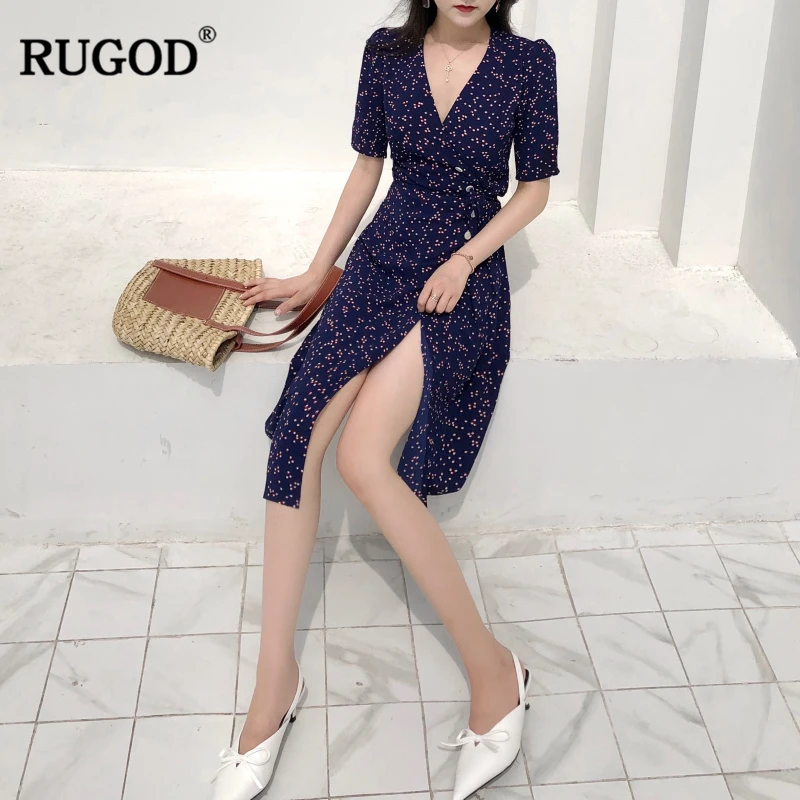 Женское винтажное платье RUGOD с одной кнопкой и треугольным вырезом коротким