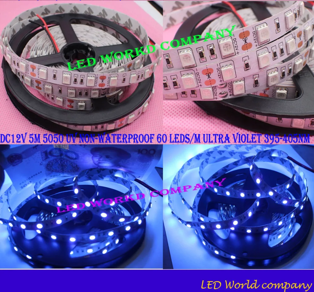 DC12V 5M 5050 УФ не Водонепроницаемый 60 Светодиодный s/M Ультрафиолетовый 395-405nm