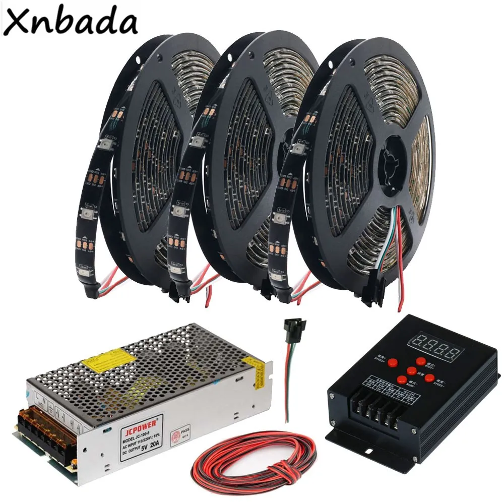 

WS2812B WS2812 RGB Led Strip Light Tape T-500 Full Color Intelligent RGB Led Controller DC5V Led Transformer Kit 5m 10m 15m