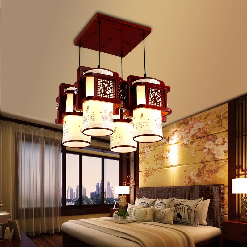 

Chinese Pendant Lights retro aisle balcony led restaurant bedroom solid wood three or four Classical retro Pendant Lamp LU728294