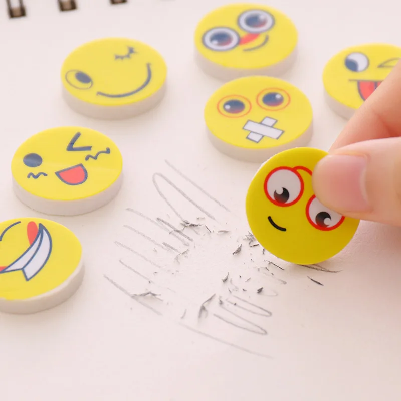 

4pcs/lot Cute Cartoon Creative Smiley Face Expression Pencil Rubber Eraser Kawaii Drawing for School Stationery Kids Prize Gift