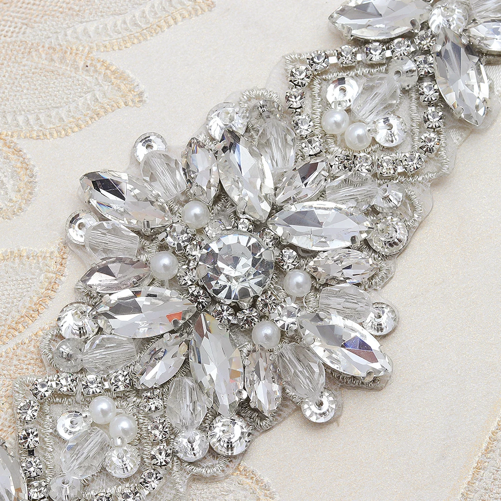 MissRDress Стразы для свадебного пояса с бусинами и серебряными кристаллами, пояс для невесты с жемчугом, пояс для свадебного платья JK994