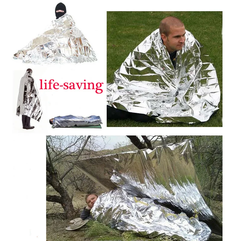 [140 * 210cm] Emergency Survival Blanket Camping Tool Kits , Silver