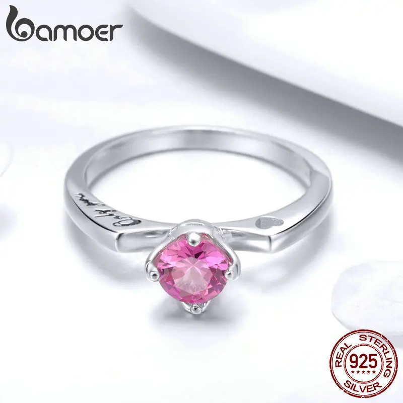 BAMOER, классическое 925 пробы Серебряное кольцо Only You, круглое обручальное кольцо на палец, розовое CZ Кольцо для женщин, ювелирные изделия из стерлингового серебра SCR456