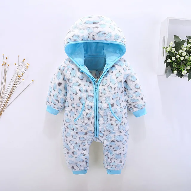 Baby Cute Fleece Rompers Hooded Zipper Romper Flannel Newborns Costume