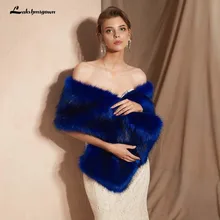 Королевский синий шаль для невесты из искусственного меха платок для волос женские свадебные аксессуары без рукавов свадебная накидка Свадебный жакет болеро