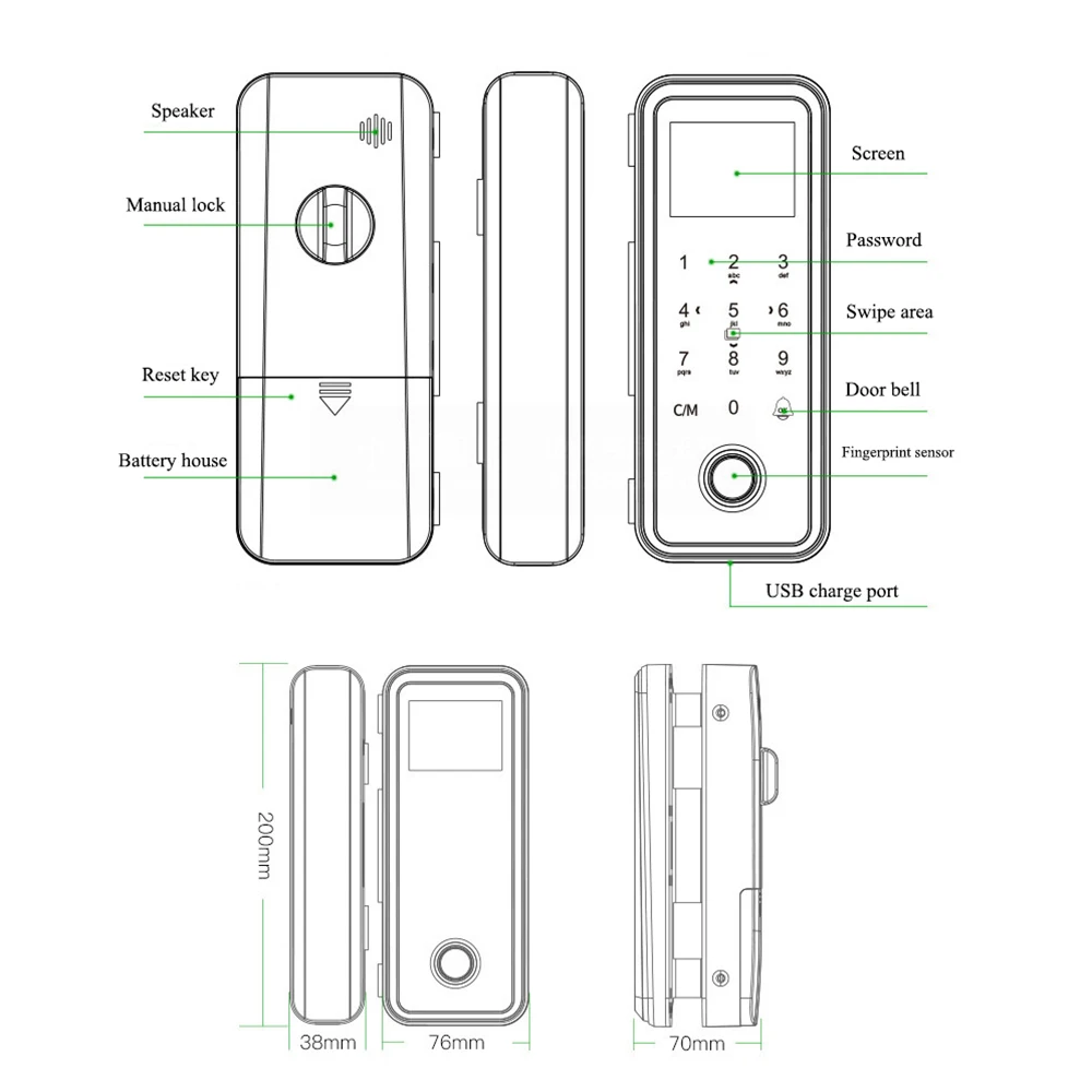 Стеклянный дверной замок цифровой биометрический код блокировки отпечатков пальцев RFID дистанционное управление телефон дверной звонок Офис/Мастерская/магазин открывалка ворот