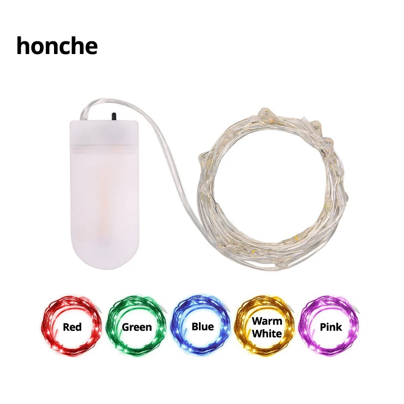 

2M 20 LED Copper Silver Wire String Lights Fairy Garland For New Year Christmas Home Wedding Decoration CR2032 Battery Operated