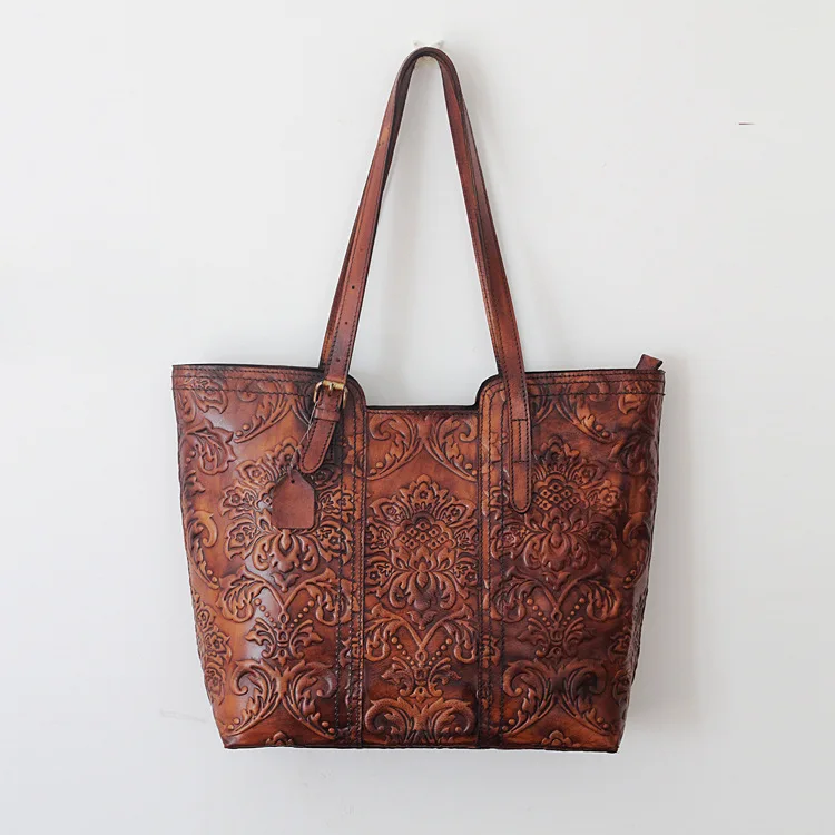 

Vintage Vegetable Tanned Leather Women Handbags Cowhide Genuine Leather Shoulder Bag Large Capacity Casual Lady Tote Bag #PD2091