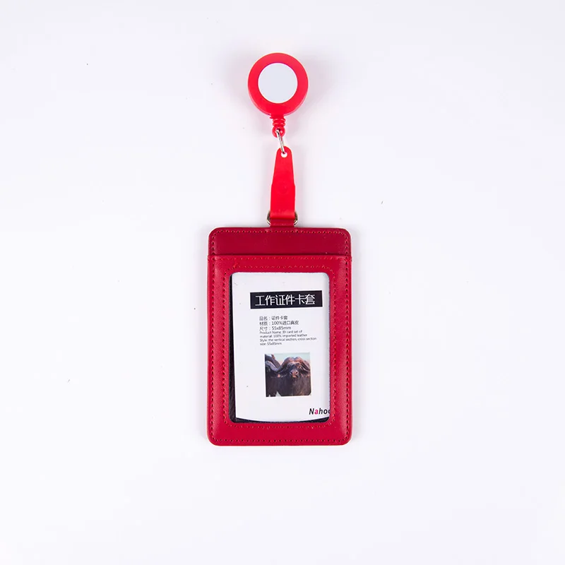 NAHOO натуральная кожа выдвижной значок медсестры держатель Имя тег пластиковый значок держатель для карт вертикальный кредитный автобус карты офисные принадлежности - Цвет: Big Red