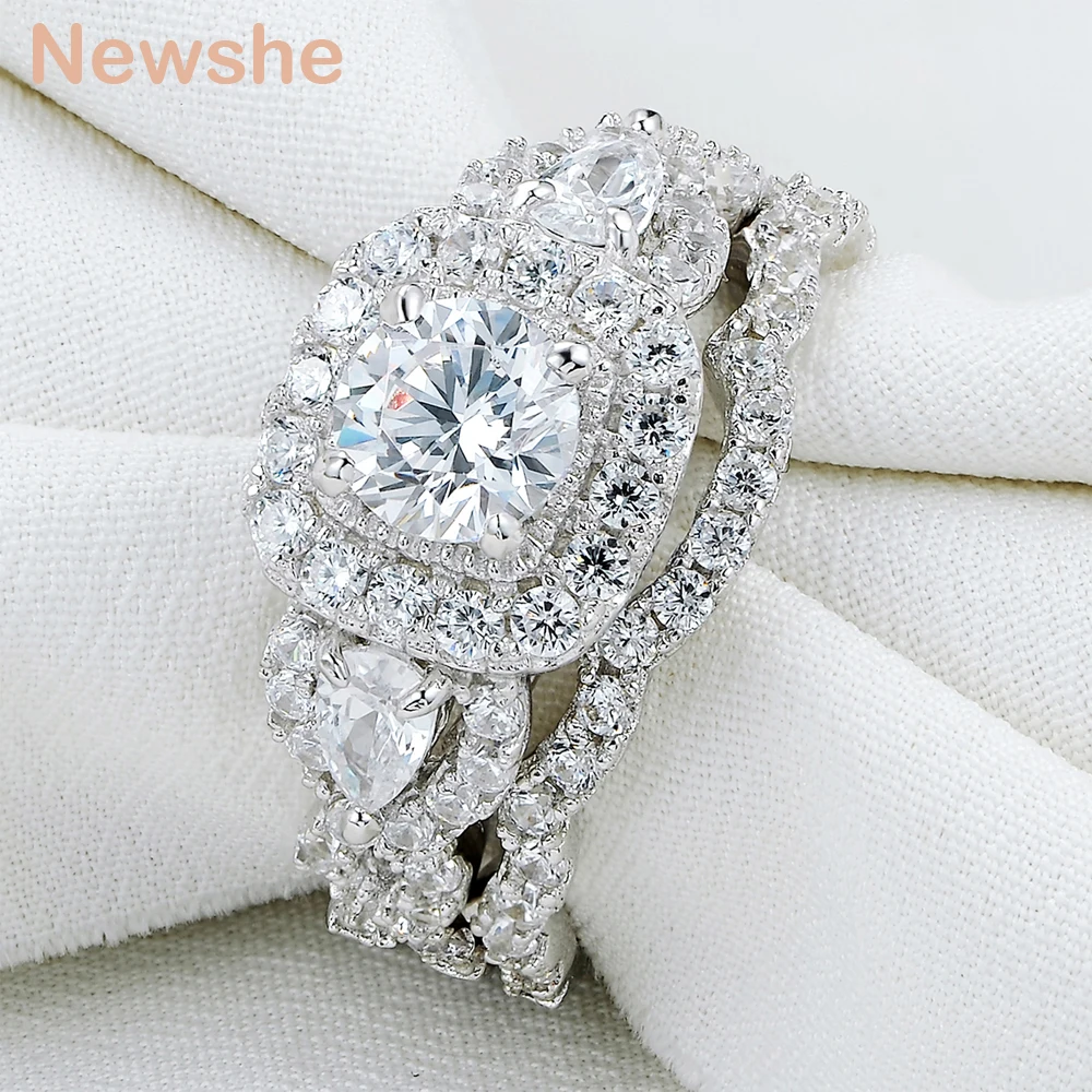 newshe 2 pcs genuine 925 sterling silver halo wedding ring newshe 2 pcs genuine 925 sterling silver halo wedding ring