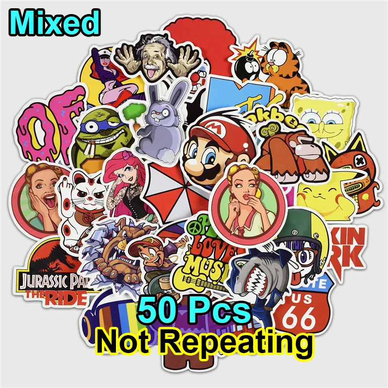 50 Pcs Mixed Funny Stickers for Laptop Bike Skateboard Luggage Car Styling Motorcycle Style Anime PVC