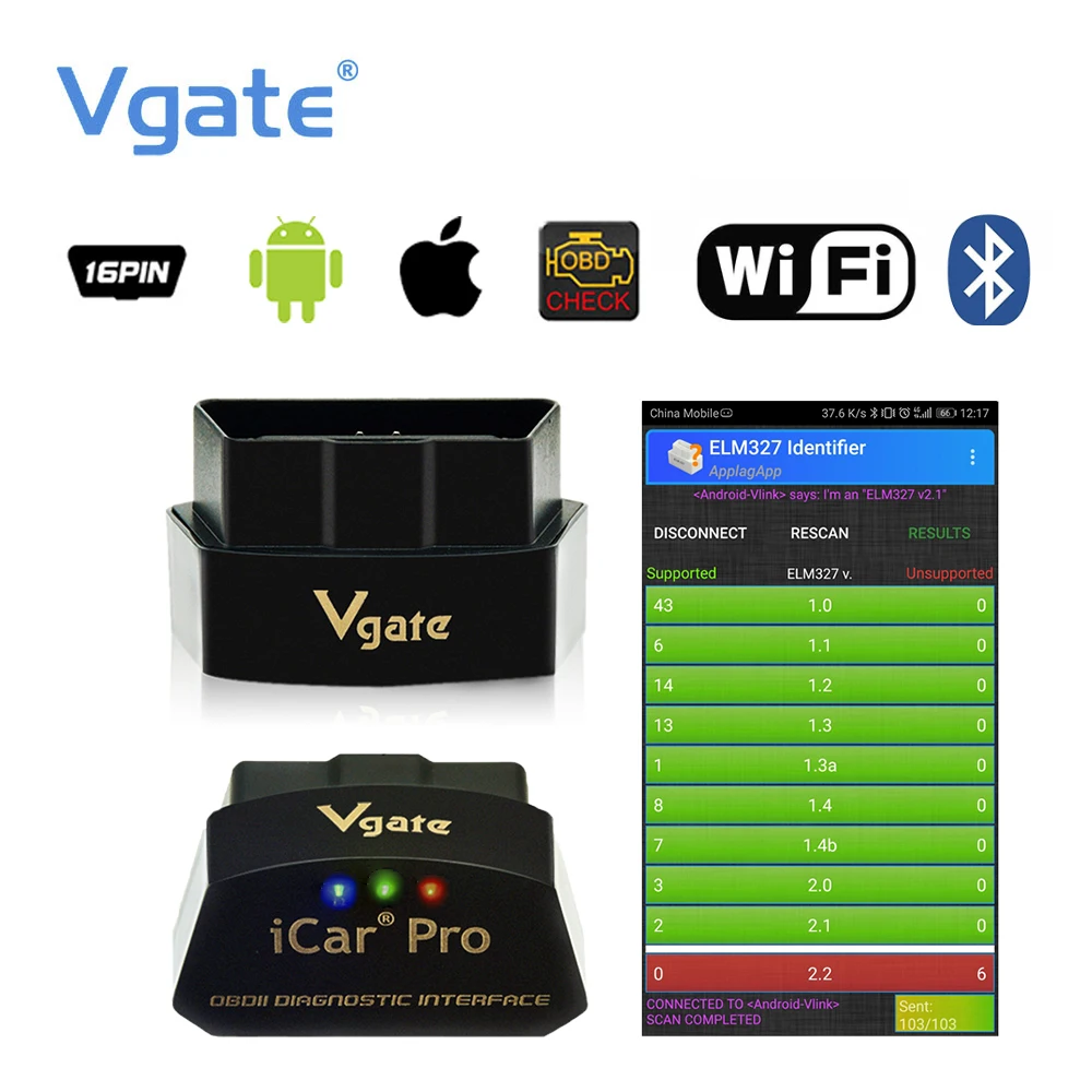 Новинка, Vgate iCar Pro, Bluetooth 4,0/wifi, OBD2 сканер, автомобильный диагностический инструмент ELM327, V2.1, iCar Pro, сканер для Android/IOS