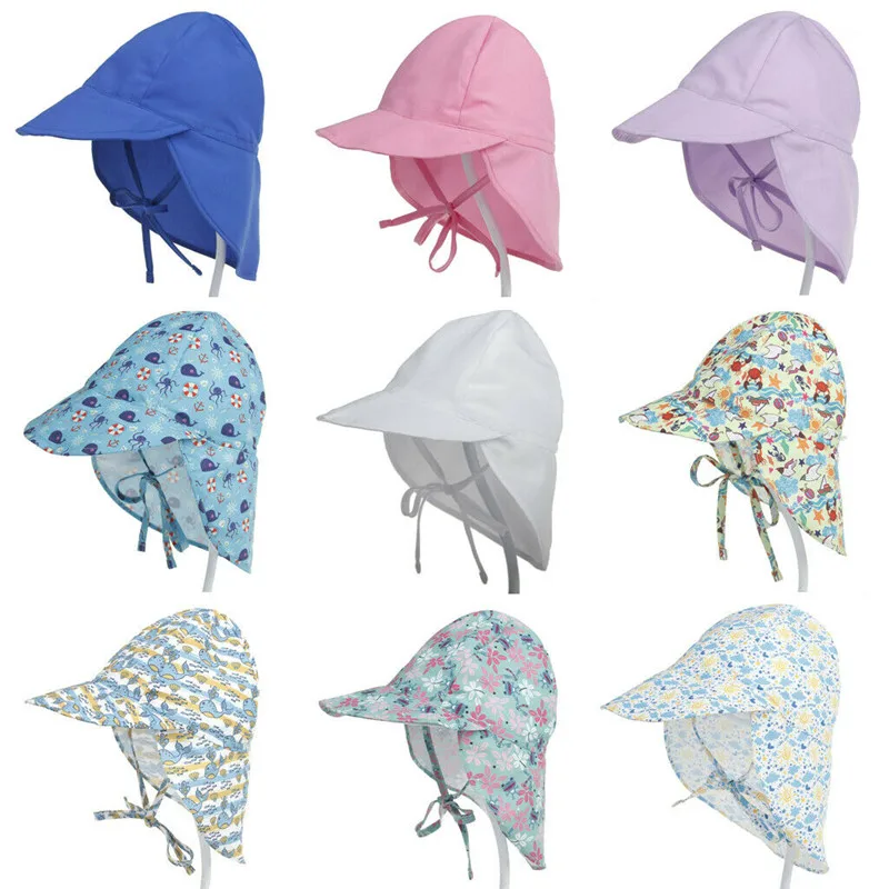 Summer Baby Sun Hat Children Outdoor Neck Ear Cover Anti UV Protection Beach Caps Kids Boy Girl Swimming Flap Cap For 0-5 Years