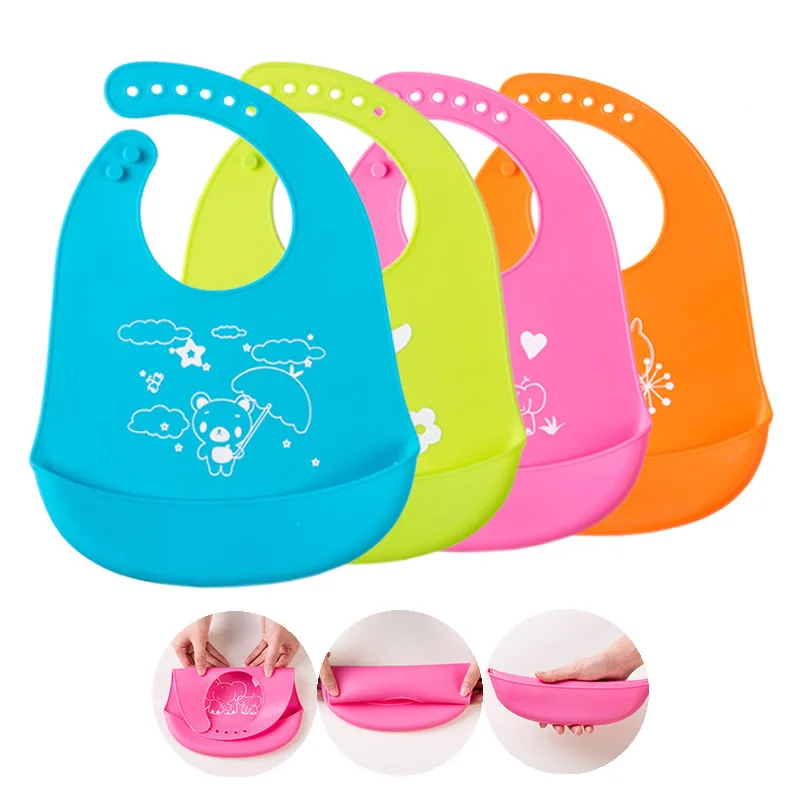 Baby Soft Silicone Bibs Waterproof Easy to Clean Portable Bibs Infants