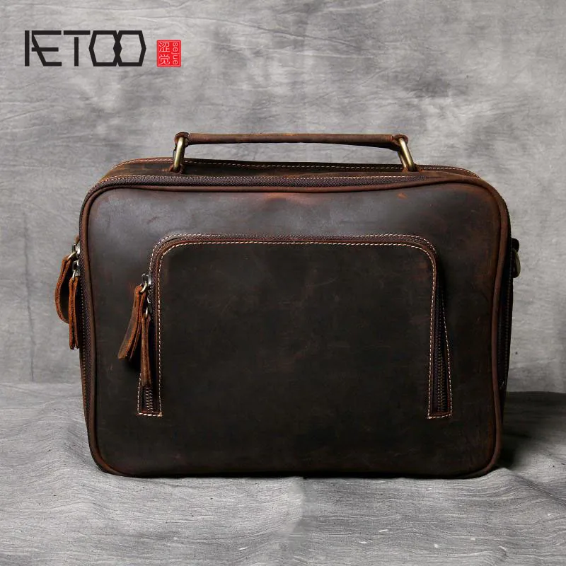 

AETOO Simple imported first layer of leather briefcase men and women casual leather shoulder bag handmade original retro