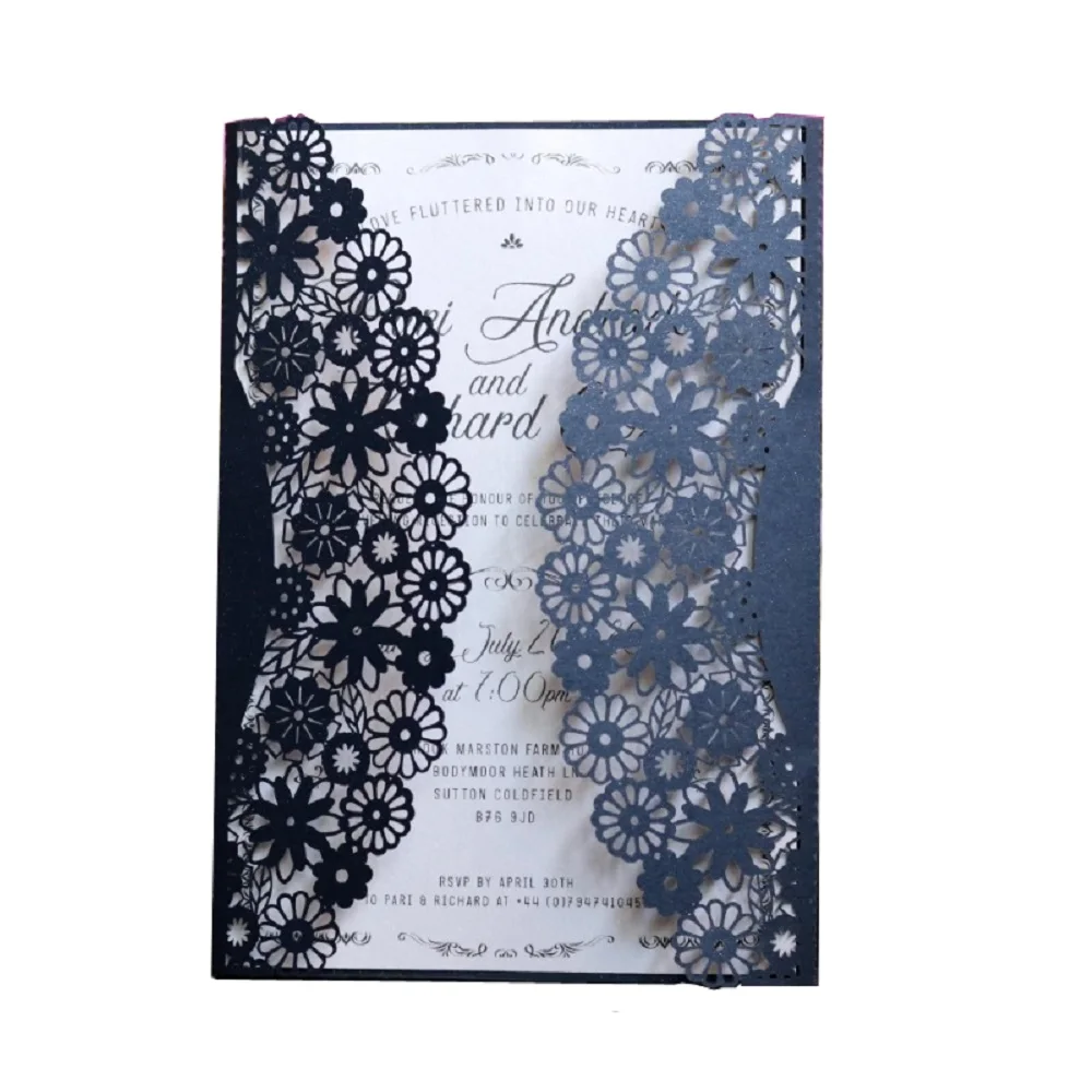 Blu Navy Pearl Paper Lace Hollow Inviti Card Per Biglietti Di Auguri Di Auguri Di Compleanno Di Compleanno Di Affari, 12X18Cm