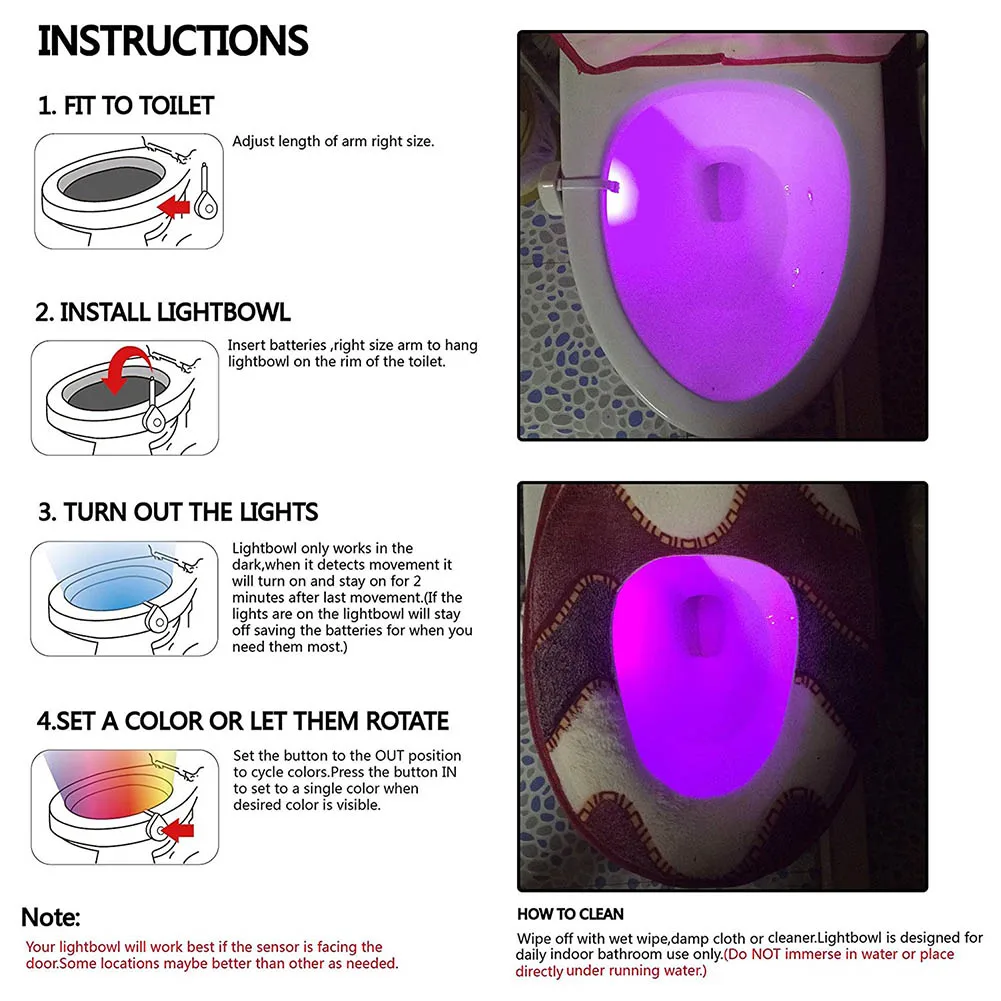 16 цветов RGB светодиодный датчик движения Туалет подсветка для сиденья используется 3* AAA батарея светильник датчик ночной Светильник подсветка для унитаза