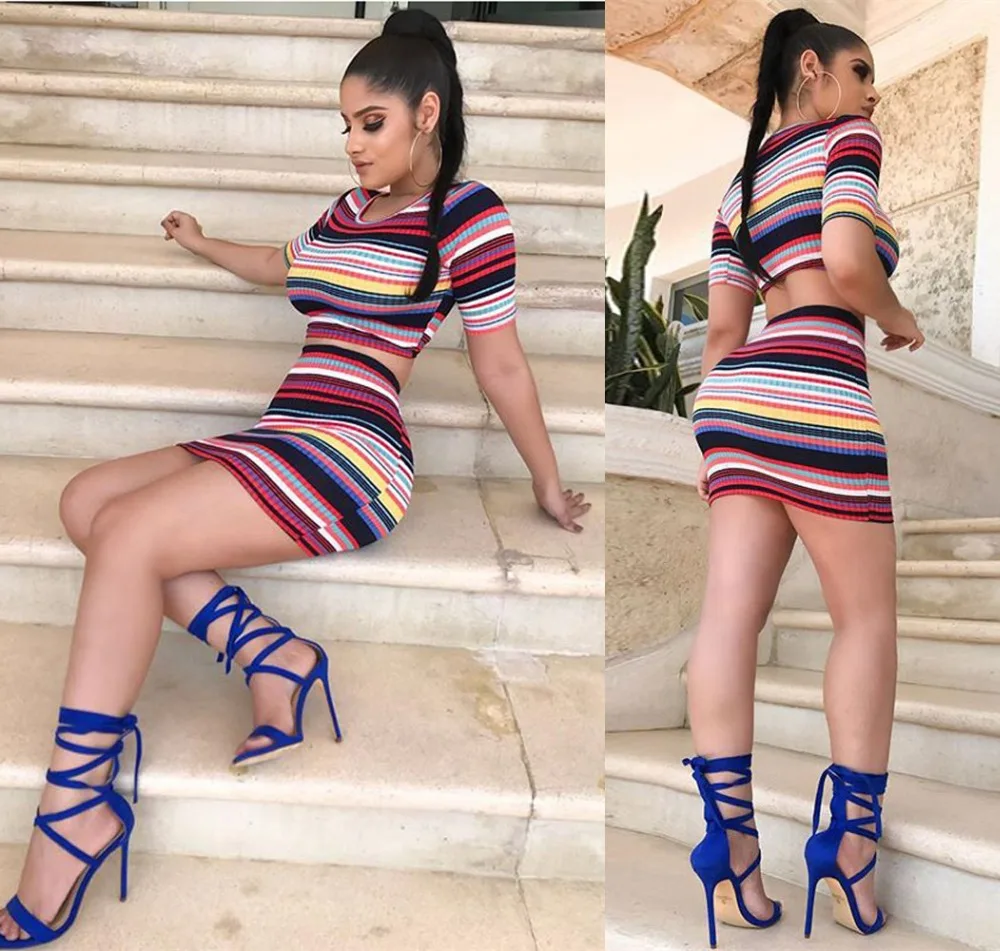

O Neck Striped Women Casual Short Dresses Sheath Women Dresses Suits
