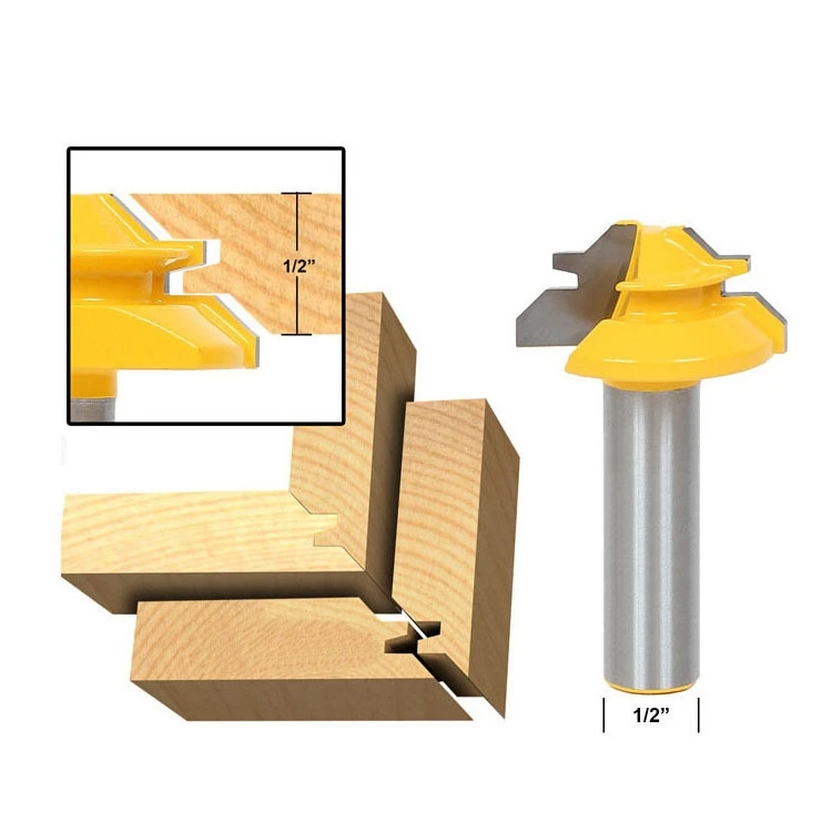 Free shipping 1PC Small Lock Miter Router Bit Anti-kickback 45 Degree 1/2 Inch Stock Shank Tenon Cutter for Woodworking